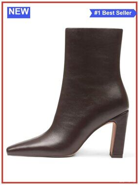 Square Toe Chunky Block Heel Ankle Booties Faux Leather Side Zip